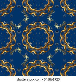 dark blue vector seamless texture with gold elements. Christmas, New Year, snowflake.