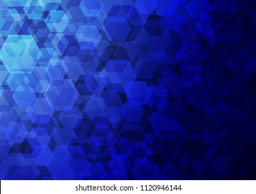 Dark BLUE vector shining hexagonal background. A sample with polygonal shapes. The template can be used as a background for cell phones.