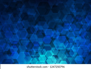 Dark BLUE vector shining hexagonal template. Shining illustration, which consist of hexagons. The best hexagonal design for your business.