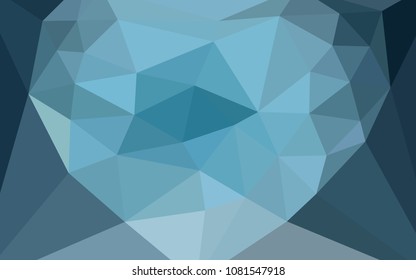 Dark BLUE vector shining triangular backdrop with a heart in a centre. Illustration in abstract style with triangles. Template for cell phone's backgrounds.
