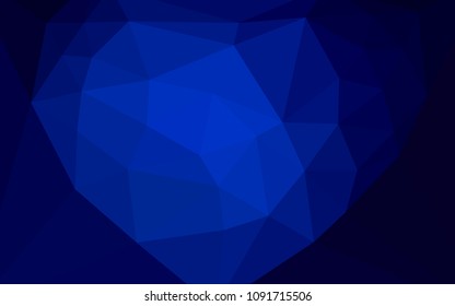 Dark BLUE vector shining triangular cover with a heart in a centre. Colorful illustration in a polygonal style. Completely new template for your banner.