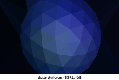 Dark BLUE vector shining triangular backdrop with a gem in a centre. Illustration in halftone style with triangles. Completely new template for your banner.