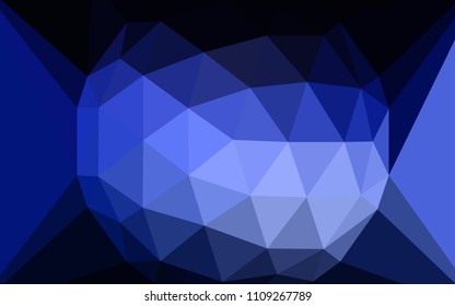 Dark BLUE vector shining triangular cover with a gem in a centre. Shining colorful illustration with triangles. Polygonal design for your web site.