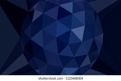 Dark BLUE vector shining triangular cover with a gem in a centre. Illustration in halftone style with triangles. Template for cell phone's backgrounds.