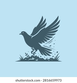 Dark blue vector silhouette of a dove pigeon taking off with open wings. Clean, scalable, and fully editable EPS vector illustration asset.