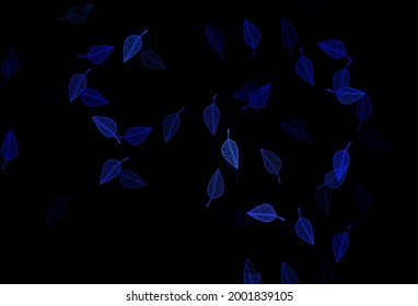 Dark BLUE vector sketch backdrop. New colorful illustration in doodle style with leaves. New template for your brand book.