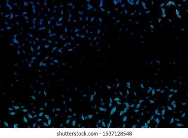 Dark BLUE vector sketch background. Pattern with gradient colorful leaves in natural style. Pattern for wallpapers and coloring books.
