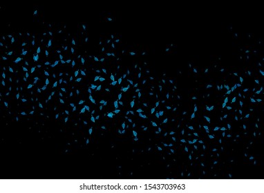 Dark BLUE vector sketch background. Sketchy doodles with colorful gradient leaves. Hand painted design for wrapping, wallpaper.