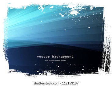 Dark blue vector smooth wavy background with grungy border