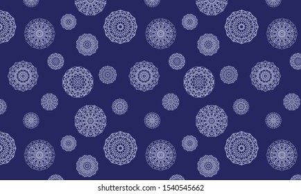 Dark blue vector snowlake seamless pattern