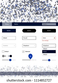 Dark BLUE vector style guide with circles. Web ui kit with abstract gradient circles in its header. Beautiful layout for websites, landing pages.