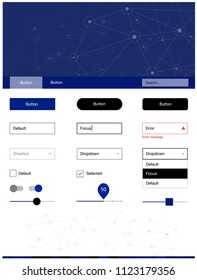 Dark BLUE vector style guide with triangles, circles. Style guide in polygonal style with triangles, circles. This template you can use for landing pages.