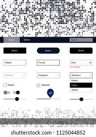 Dark BLUE vector style guide with circles. Decorative ui kit design in abstract style with colorful dots. Simple colorful design for websites.