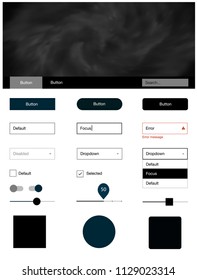 Dark BLUE vector style guide with sky stars. Colorful ui/ux kit with header consisted of clouds & stars. This template you can use for landing pages.