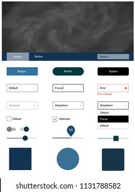 Dark BLUE vector style guide with sky stars. Beautiful ui ux kit with colorful sky in its header. This sample is for your landing page.