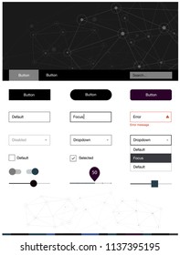 Dark BLUE vector style guide with triangles, circles. Ui kit design in abstract style with colorful crystals, circles. Beautiful layout for websites, landing pages.