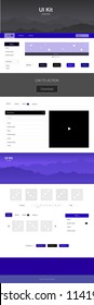 Dark BLUE vector style guide with mountains. Colorful ui/ux kit with header consisted of hills & rocks. Template for website of outdoor activities.