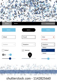 Dark BLUE vector style guide with circles. Modern Style guide with colorful gradient circles in its header. This sample is for your website.