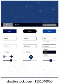 Dark BLUE vector style guide with triangles, circles. Colorful ui/ux kit with triangles, circles in header. Modern template for your landing page.