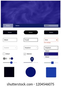 Dark BLUE vector style guide with sky stars. Beautiful ui ux kit with colorful sky in its header. This sample is for your landing page.