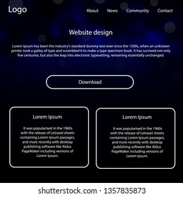 Dark BLUE vector style guide with sky stars. Colorful ui/ux kit with header consisted of clouds & stars. Beautiful layout for websites, landing pages.