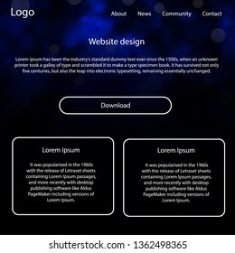 Dark BLUE vector style guide with sky stars. Web ui kit with abstract gradient clouds in its header. This sample is for your website.