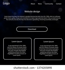 Dark BLUE vector style guide with sky stars. Web ui kit with abstract gradient clouds in its header. This sample is for your landing page.