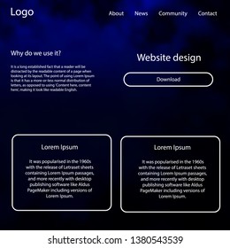Dark BLUE vector style guide with sky stars. Colorful ui/ux kit with header consisted of clouds & stars. This sample is for your website.