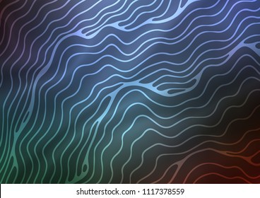 Dark BLUE vector template with bent ribbons. Shining illustration, which consist of blurred lines, circles. A completely new template for your business design.