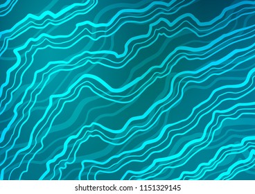 Dark BLUE vector template with bent ribbons. Shining illustration, which consist of blurred lines, circles. Brand new design for your ads, poster, banner.