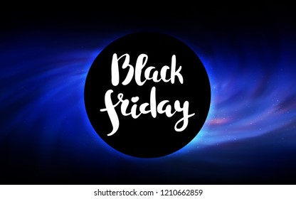 Dark BLUE vector template with a black hole, space. Decorative design in space style with a black hole. Pattern for posters, banners of sales.