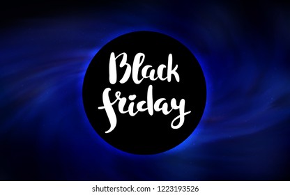 Dark BLUE vector template with a black hole, space. Decorative design in space style with a black hole. Backdrop for super sales on Black Friday.