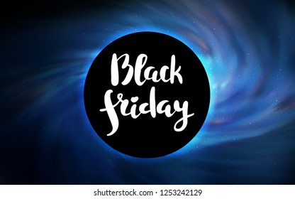 Dark BLUE vector template with a black hole, space. Decorative design in space style with a black hole. Backdrop for Black Friday promotions.