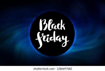 Dark BLUE vector template with a black hole, space. Colorful illustration of a black hole on a starry backdrop. Backdrop for super sales on Black Friday.