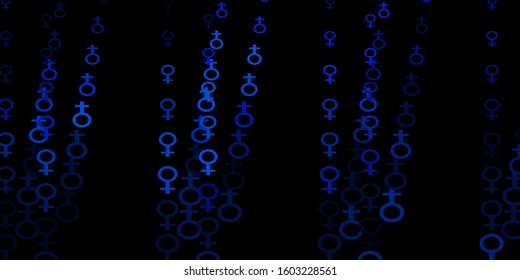 Dark BLUE vector template with businesswoman signs. Simple design in abstract style with women’s rights activism. Simple design for your web site.