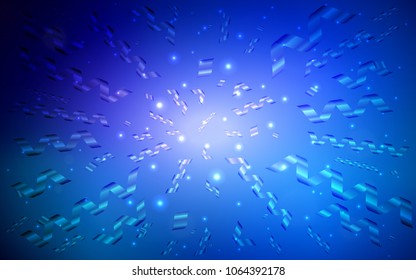 Dark BLUE vector template with carnival confetti. Decorative shining illustration with ribbons on abstract template. The pattern can be used for new year ad, booklets.