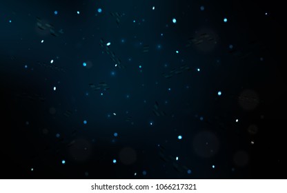 Dark BLUE vector template with carnival confetti. Decorative shining illustration with ribbons on abstract template. New design for ad, poster, banner of your Party.