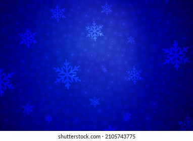 Plantilla de vector azul oscuro en estilo carnaval. Ilustración brillante con bolas de Navidad, estrellas. Patrón para sitios web escolares y gramaticales.