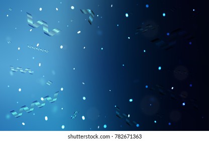 Dark BLUE vector template with carnival confetti. Decorative shining illustration with ribbons on abstract template. The template can be used as a background for postcards.