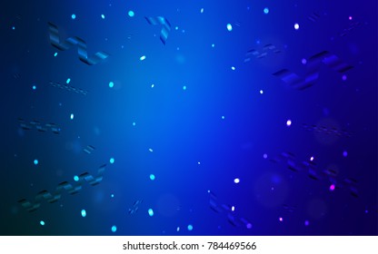 Dark BLUE vector template with carnival confetti. Modern geometrical abstract illustration with carnival ribbons. New design for ad, poster, banner of your Party.