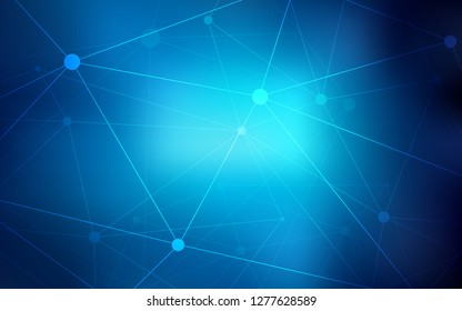 Dark BLUE vector template with circles, triangles. Design with connection of dots and lines on colorful background. Completely new template for your brand book.