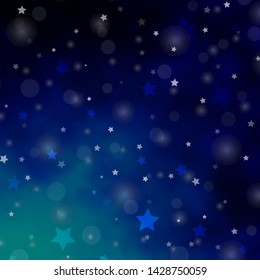 Dark BLUE vector template with circles, stars. Colorful disks, stars on simple gradient background. Texture for window blinds, curtains.