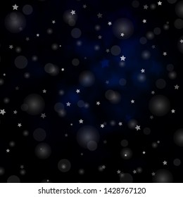 Dark BLUE vector template with circles, stars. Glitter abstract illustration with colorful drops, stars. Template for business cards, websites.