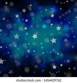Dark BLUE vector template with circles, stars. Colorful disks, stars on simple gradient background. Design for wallpaper, fabric makers.
