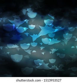 Dark BLUE vector template with circles, stars. Abstract illustration with colorful spots, stars. Design for wallpaper, fabric makers.