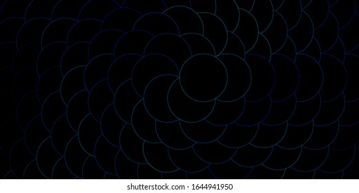 Plantilla vectorial azul oscuro con círculos. Ilustración con un conjunto de esferas abstractas de colores brillantes. Patrón para papeles pintados, cortinas.