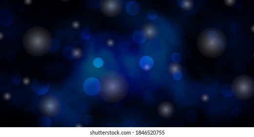 Dark BLUE vector template with circles, stars. Colorful disks, stars on simple gradient background. Design for posters, banners.