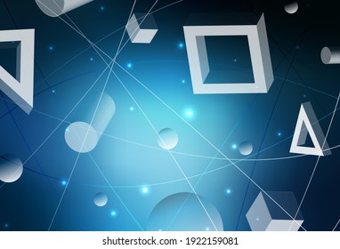 Plantilla de vector azul oscuro con cristales, círculos, cuadrados. Decoración de estilo abstracto con líneas, puntos, cubos. Diseño moderno para su tarjeta de visita.