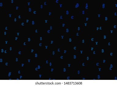 Dark BLUE vector template with currency. Shining illustration with signs of currency on abstract template. Pattern for bank ads, posters, banners.