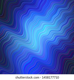 Dark BLUE vector template with curved lines. Glitter abstract illustration with wry lines. Colorful wave pattern for your design.